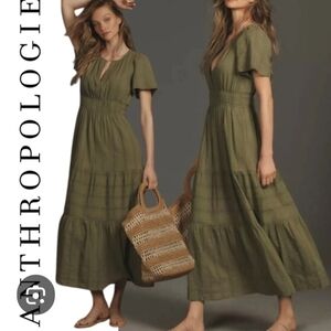 Anthropologie Olive Tiered Smocked-Waist Maxi Dress